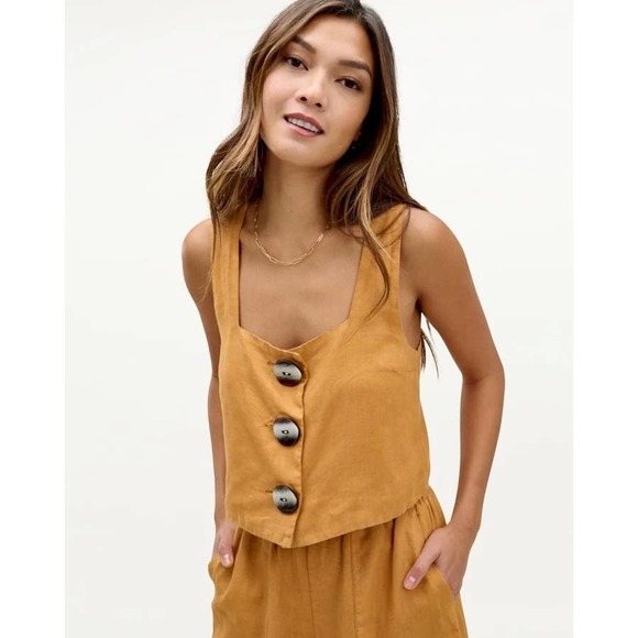 MARY LAWLESS LEE X SPLENDID Linen Top Marigold M Apron Button Front Cross back - Picture 16 of 16